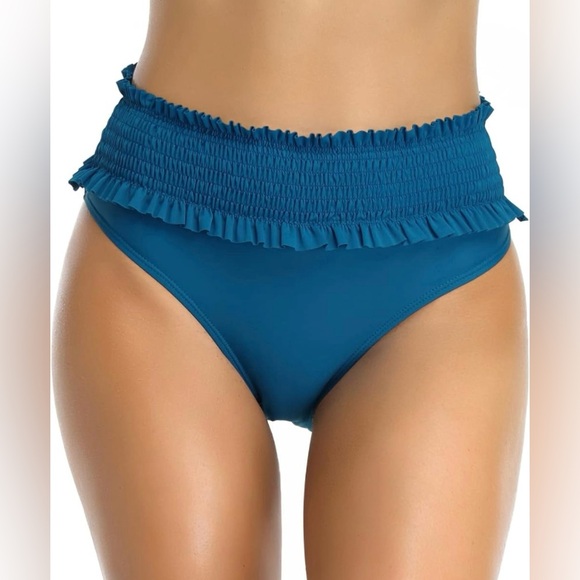 🏖️SHEKINI Ruched/Smocked High Waisted Swim Bottom🏖️ NWT - Picture 2 of 14